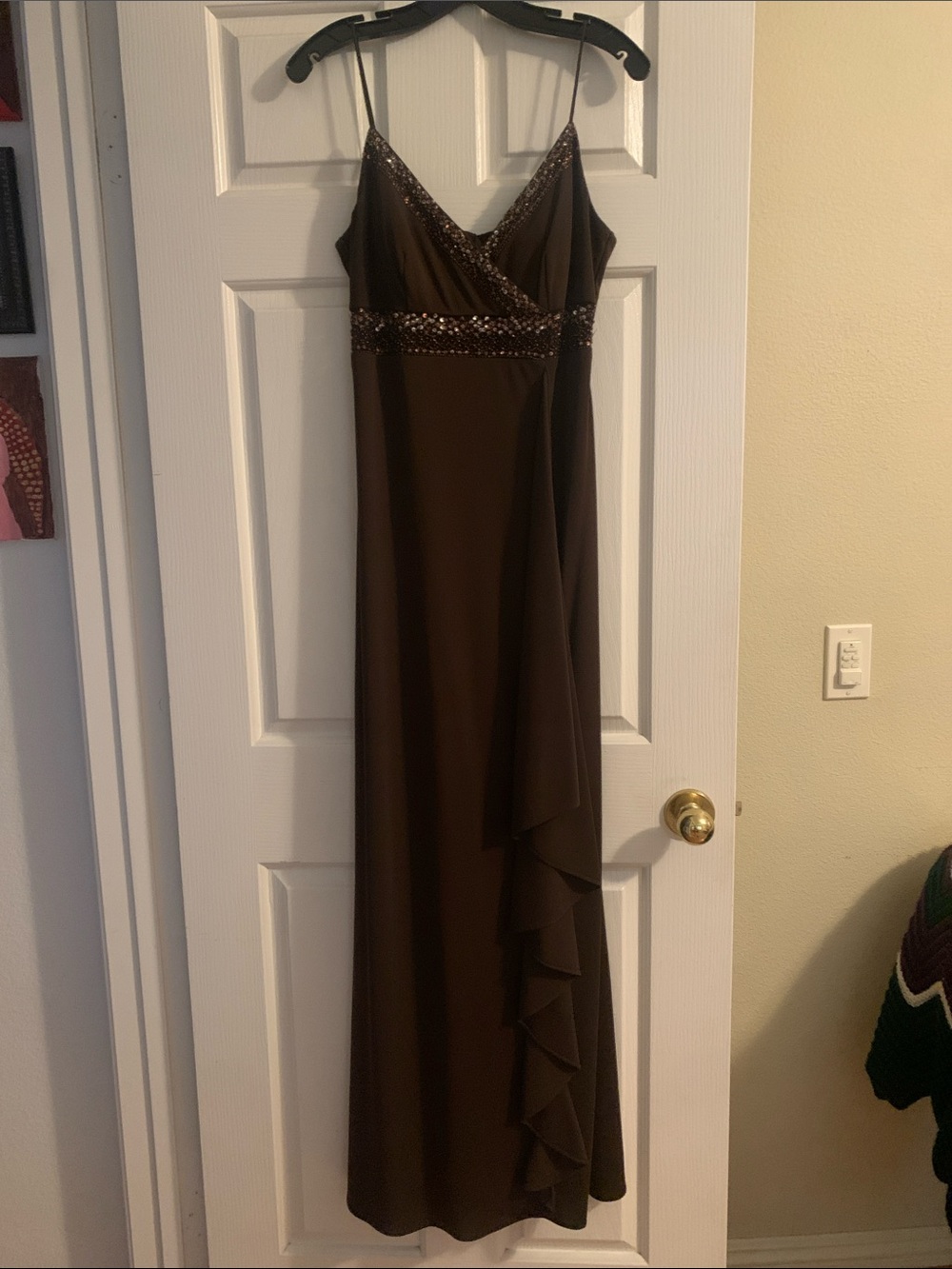 dressbarn Brown Beaded Spaghetti-Strap Maxi Dress